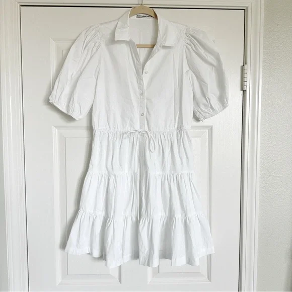 Abercrombie and Fitch White Puff Sleeve Poplin Shirt Dress - Picture 2 of 6